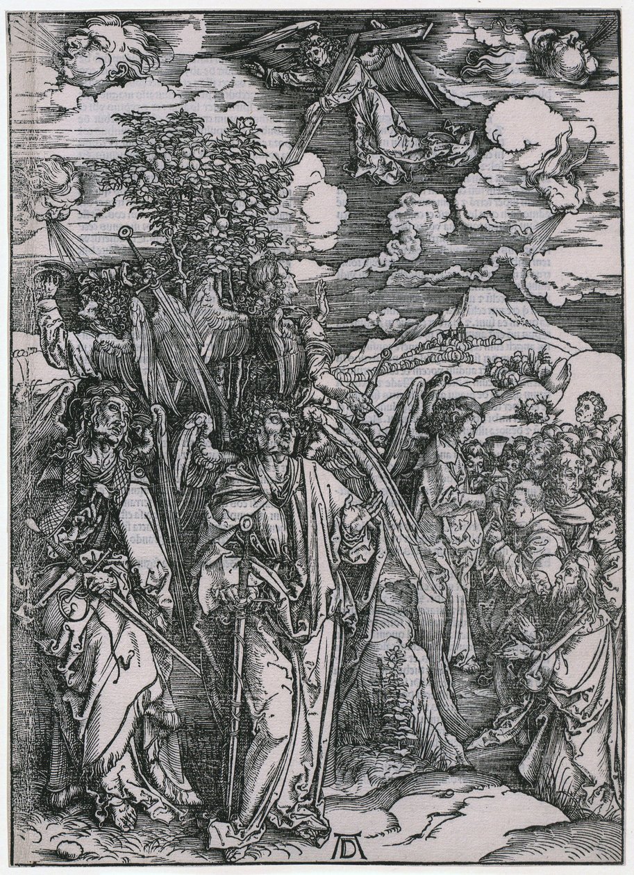 Čtyři andělé zadržující větry / Zapečetění vyvolených, V. postava, list 7 ze série „Apokalypsa“ od Albrecht Dürer