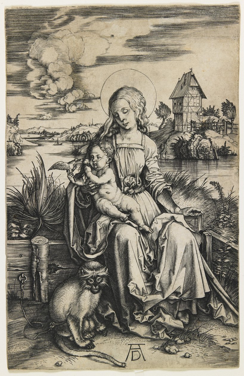 Panna s dítětem a opicí, kolem roku 1498 od Albrecht Dürer