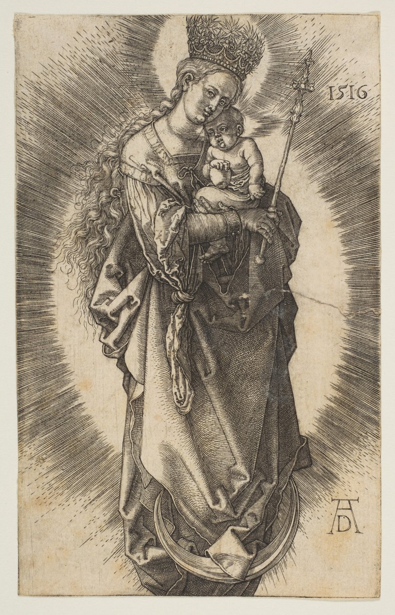 Panna Maria na srpku měsíce se žezlem a hvězdnou korunou od Albrecht Dürer