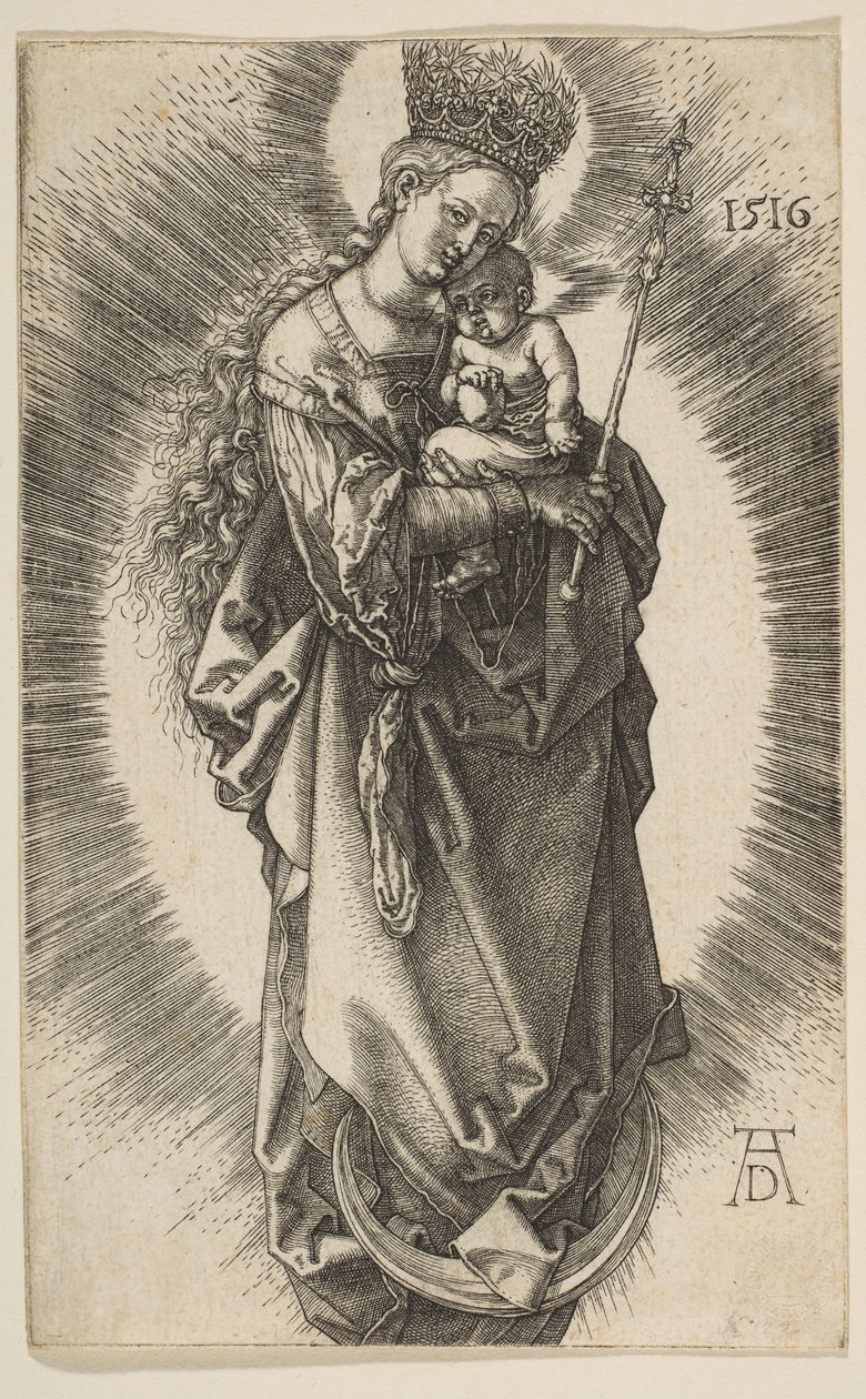 Panna na půlměsíci s žezlem a hvězdnou korunou, 1516. od Albrecht Dürer