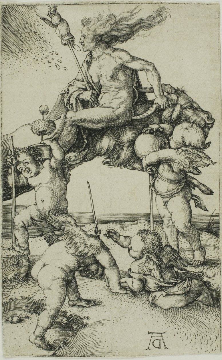 Čarodějnice jezdící pozpátku na koze od Albrecht Dürer