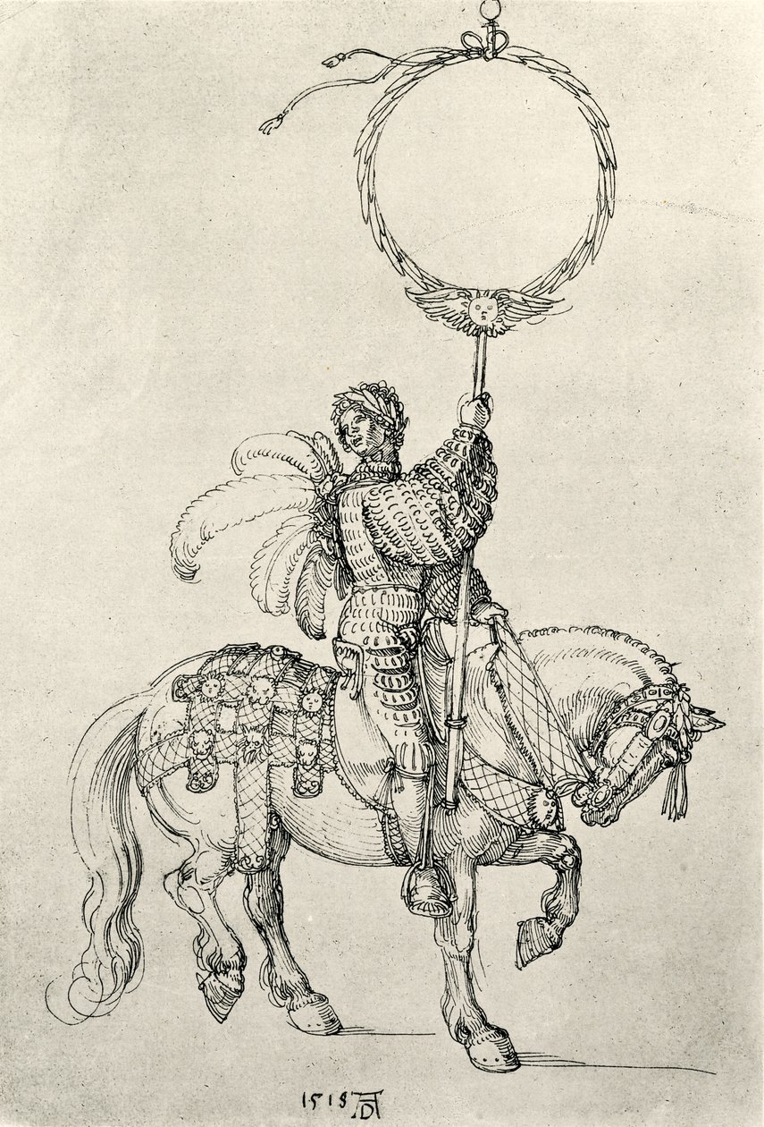Mladý jezdec jako držitel věnce od Albrecht Dürer
