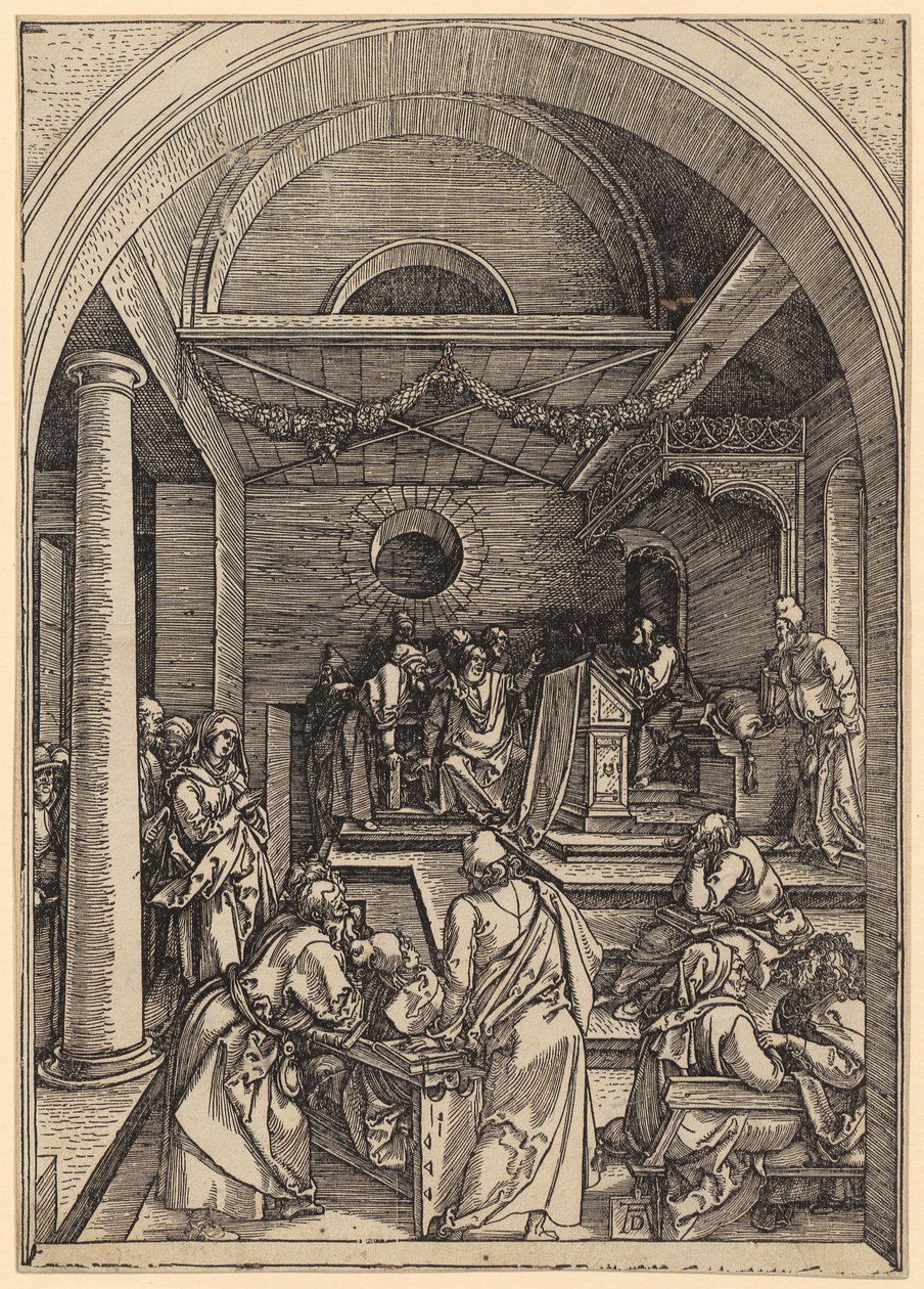 Dvanáctiletý Ježíš v chrámu, list 16 ze série „Život Panny Marie“ od Albrecht Dürer