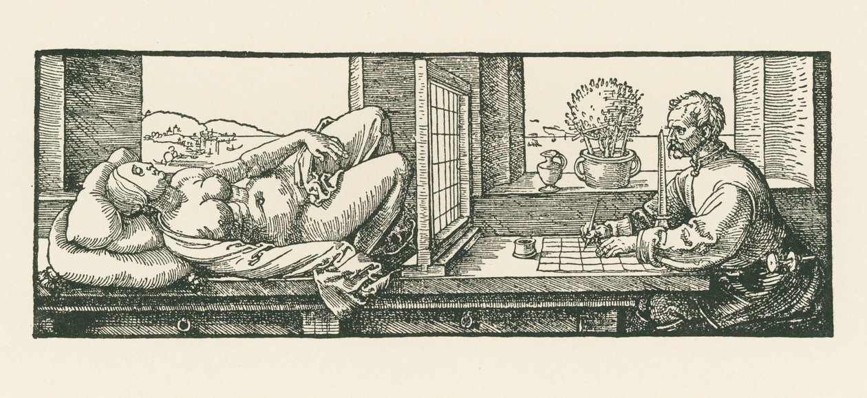 Muž kreslí ležící ženu od Albrecht Dürer or Duerer