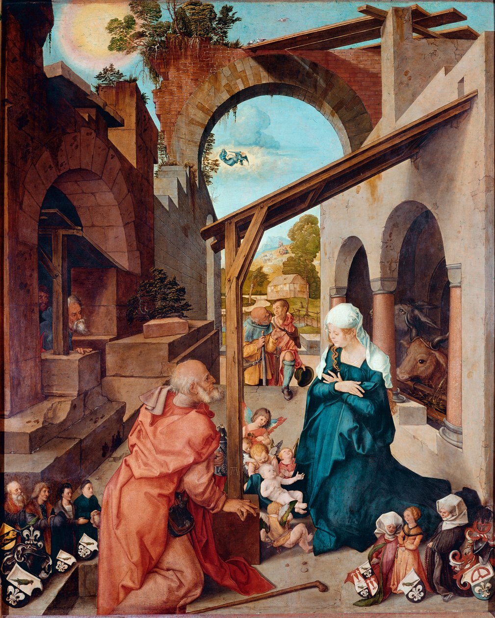 Oltářní obraz Paumgartner: “” Nativite”” Obraz Albrechta Durera (1471-1528) 1504 cca. Ztlumit. 155x126 cm Mnichov, Alte Pinakothek od Albrecht Dürer