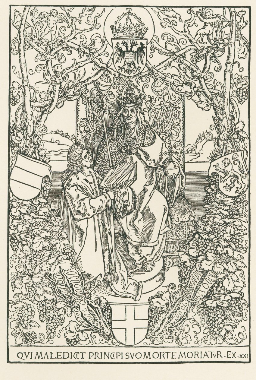Keltové představují císaři Maxmiliánovi své dílo, vytištěno pro Sodalitas Celtica, Norimberk od Albrecht Dürer or Duerer