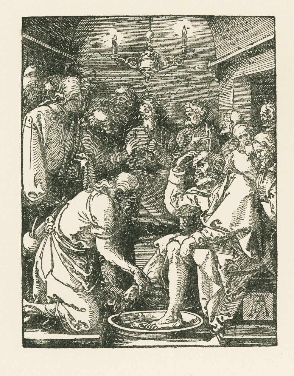 Kristus umývá Petrovi nohy, asi 1508-08 (dřevoryt) od Albrecht Dürer or Duerer