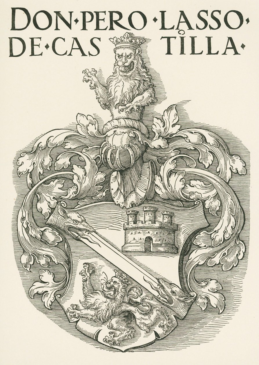 Erb Dona Pedra Lassa de Castilla, asi 1530 (dřevoryt) od Albrecht Dürer or Duerer