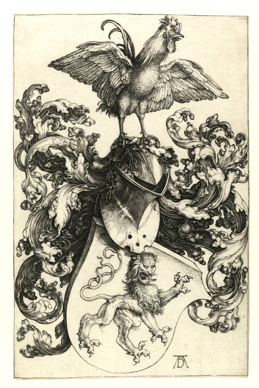 Erb se lvem a kohoutem. 1502-03 od Albrecht Dürer