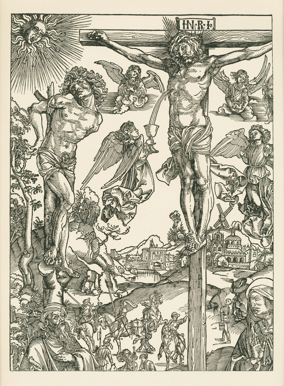 Ukřižování (Velká Kalvárie), asi 1496-00 (dřevoryt) od Albrecht Dürer or Duerer