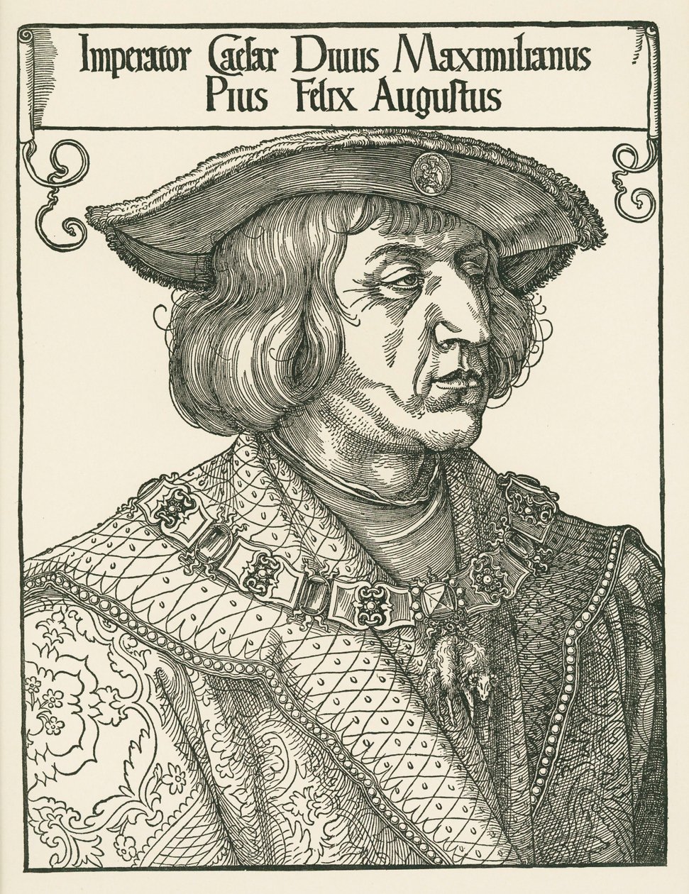 Císař Maxmilián I., asi 1519 (dřevoryt) od Albrecht Dürer or Duerer