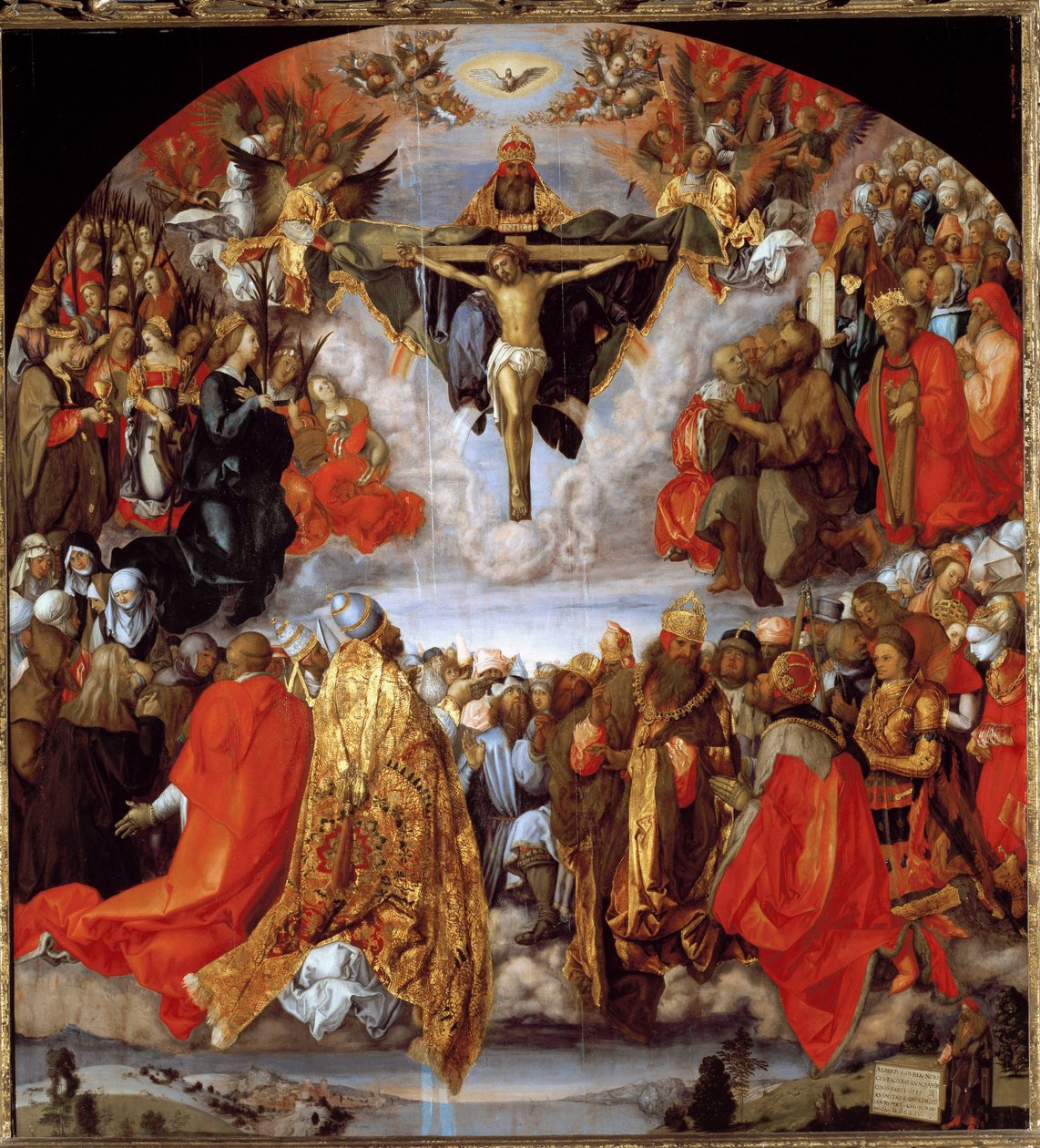 Bůh, Ježíš Kristus a holubice Ducha svatého (oltářní obraz Všech svatých) (olej na dřevě od Albrecht Dürer