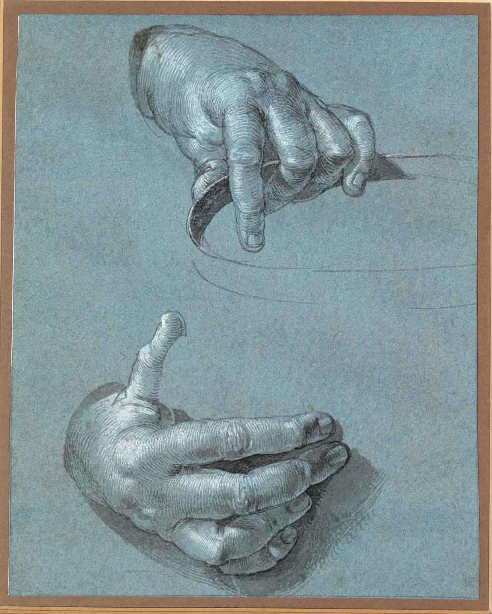 Ruce - Dvě studie (kresba křídou na modrém papíře) od Albrecht Dürer or Duerer