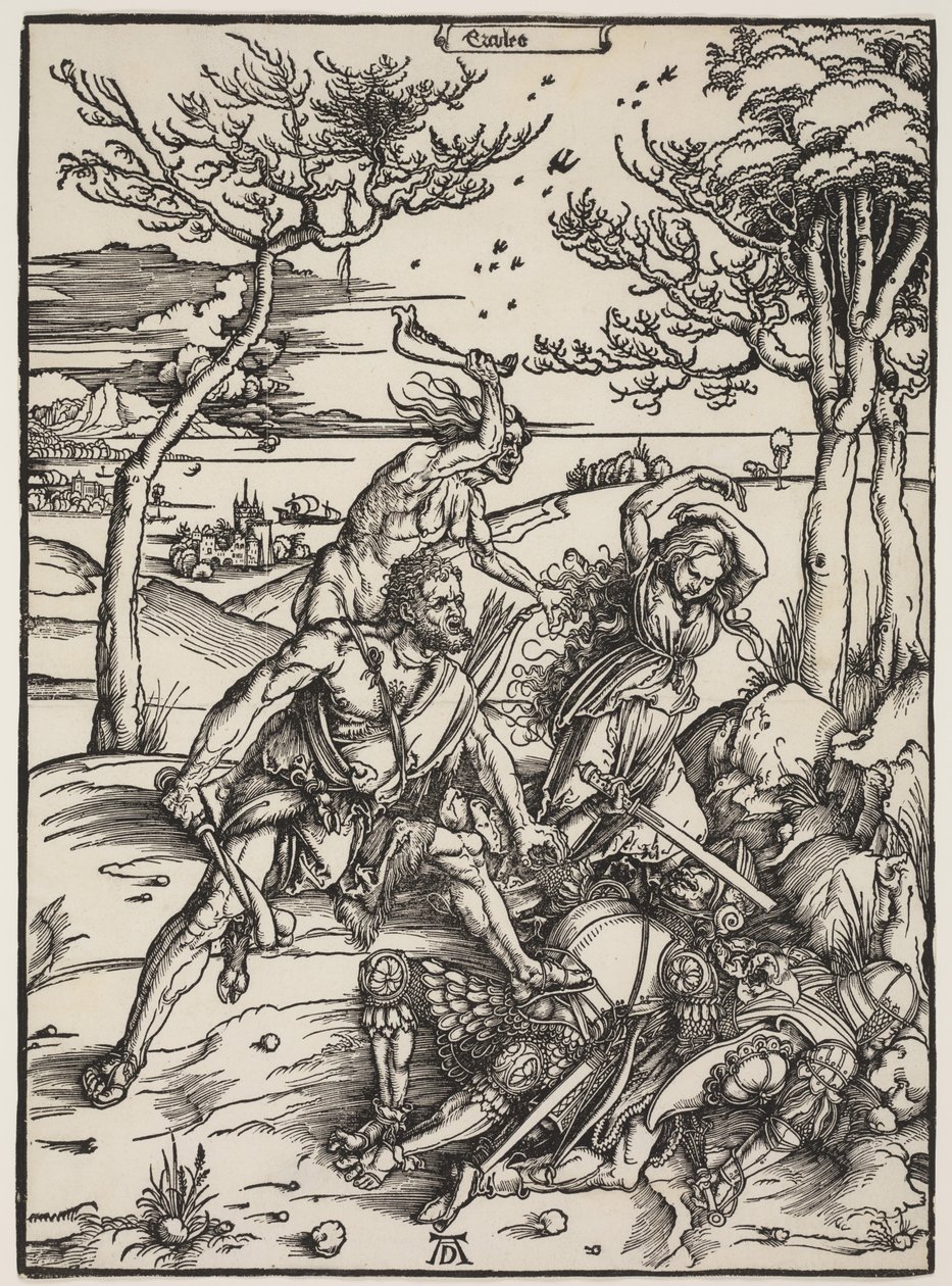 Hercules Conquering Cacus, kolem 1496 (dřevořez) od Albrecht Dürer