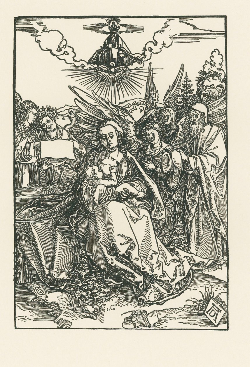 Svatá rodina s pěti anděly, asi 1503-04 (dřevoryt) od Albrecht Dürer or Duerer