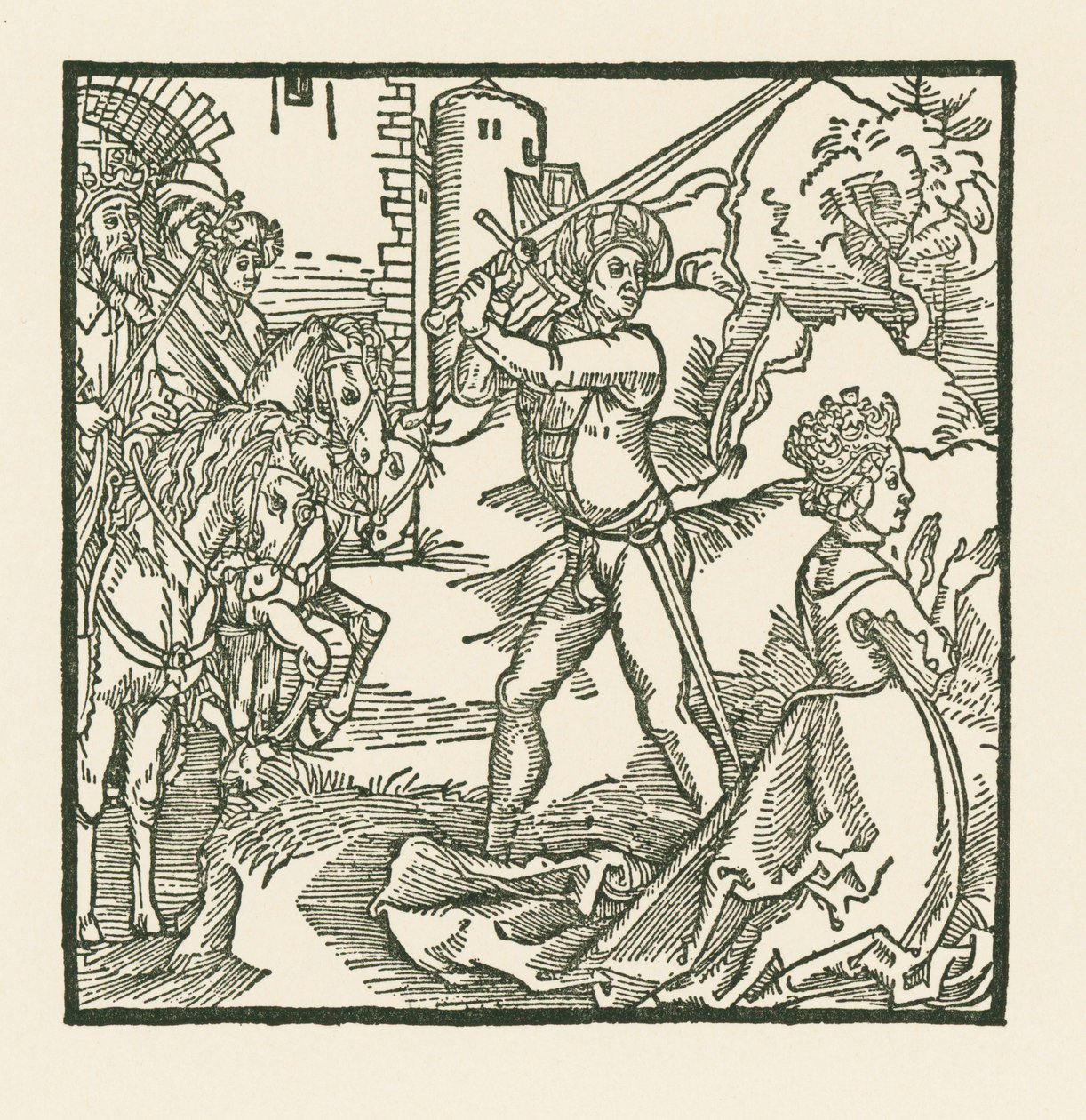 Král Jehú nechá sťatou svou ženu Jezábel od Albrecht Dürer or Duerer
