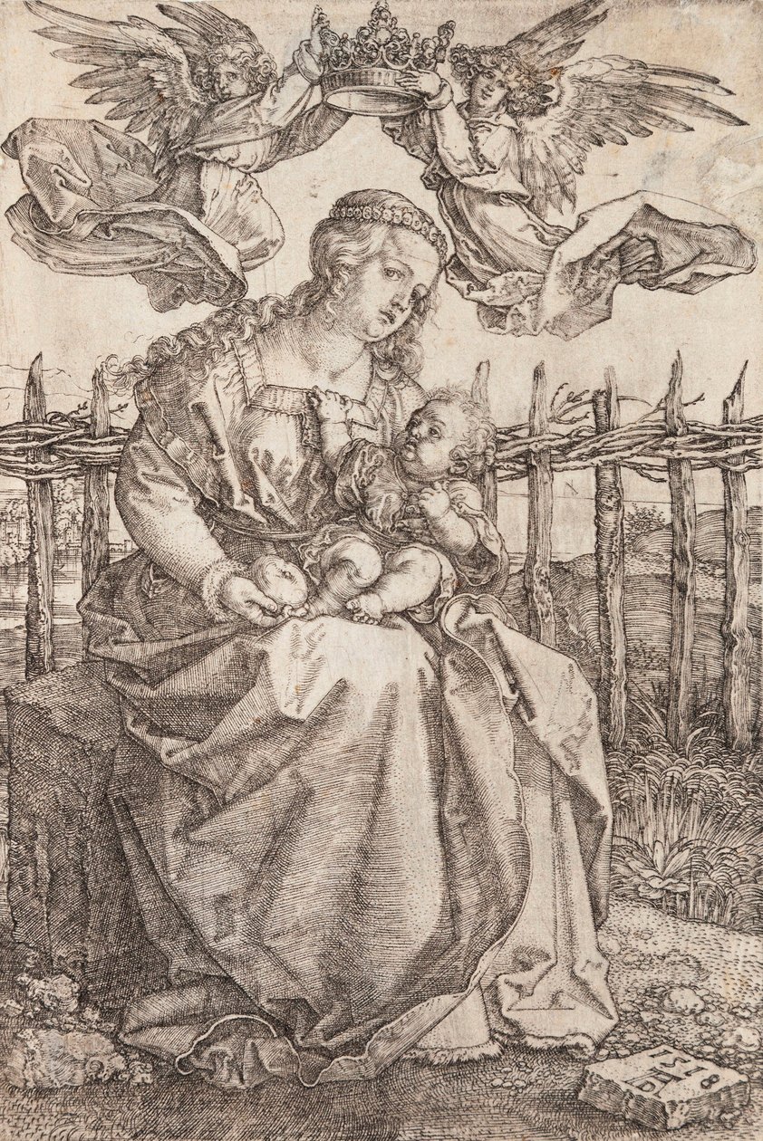 Panna Maria korunovaná dvěma anděly - mědirytina Albrechta Durera (1471-1528) od Albrecht Dürer