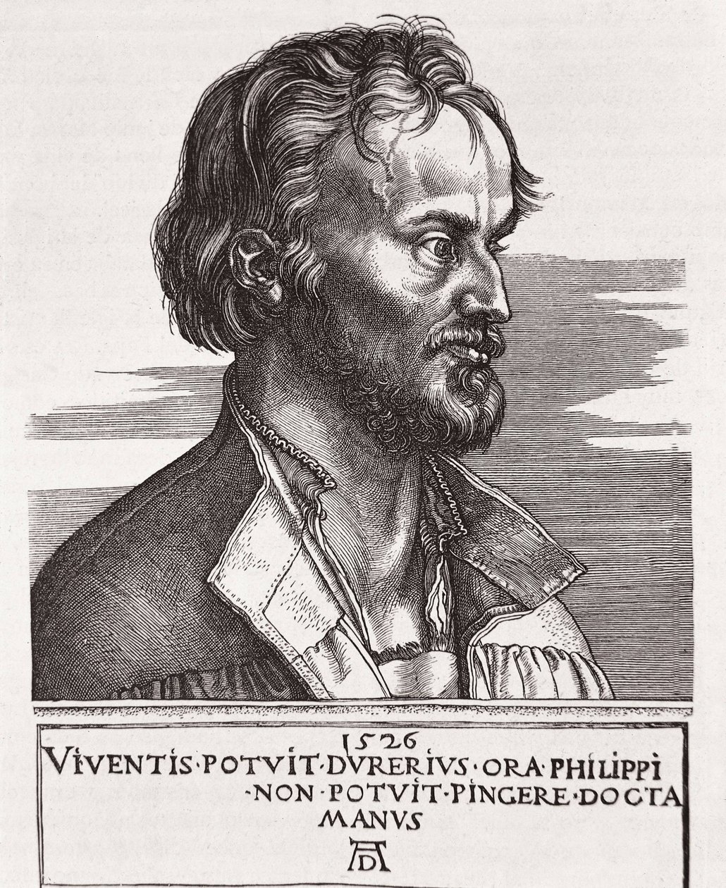 MELANCHTON, Philipp Schwarzerd, zvaný (1497-1560). Teolog a Lutherův spolupracovník (rytina) od Albrecht Dürer
