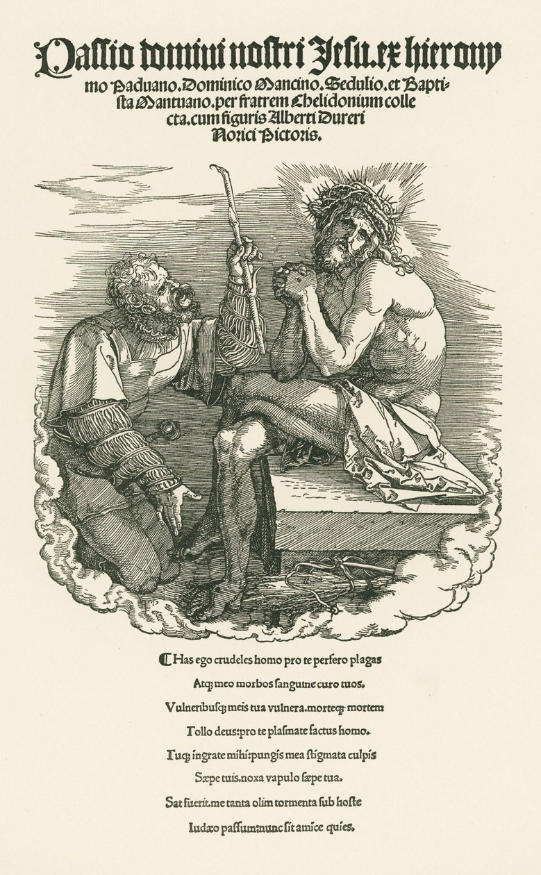 Bolestný muž zesměšňovaný vojákem, asi 1511 (dřevoryt) od Albrecht Dürer or Duerer