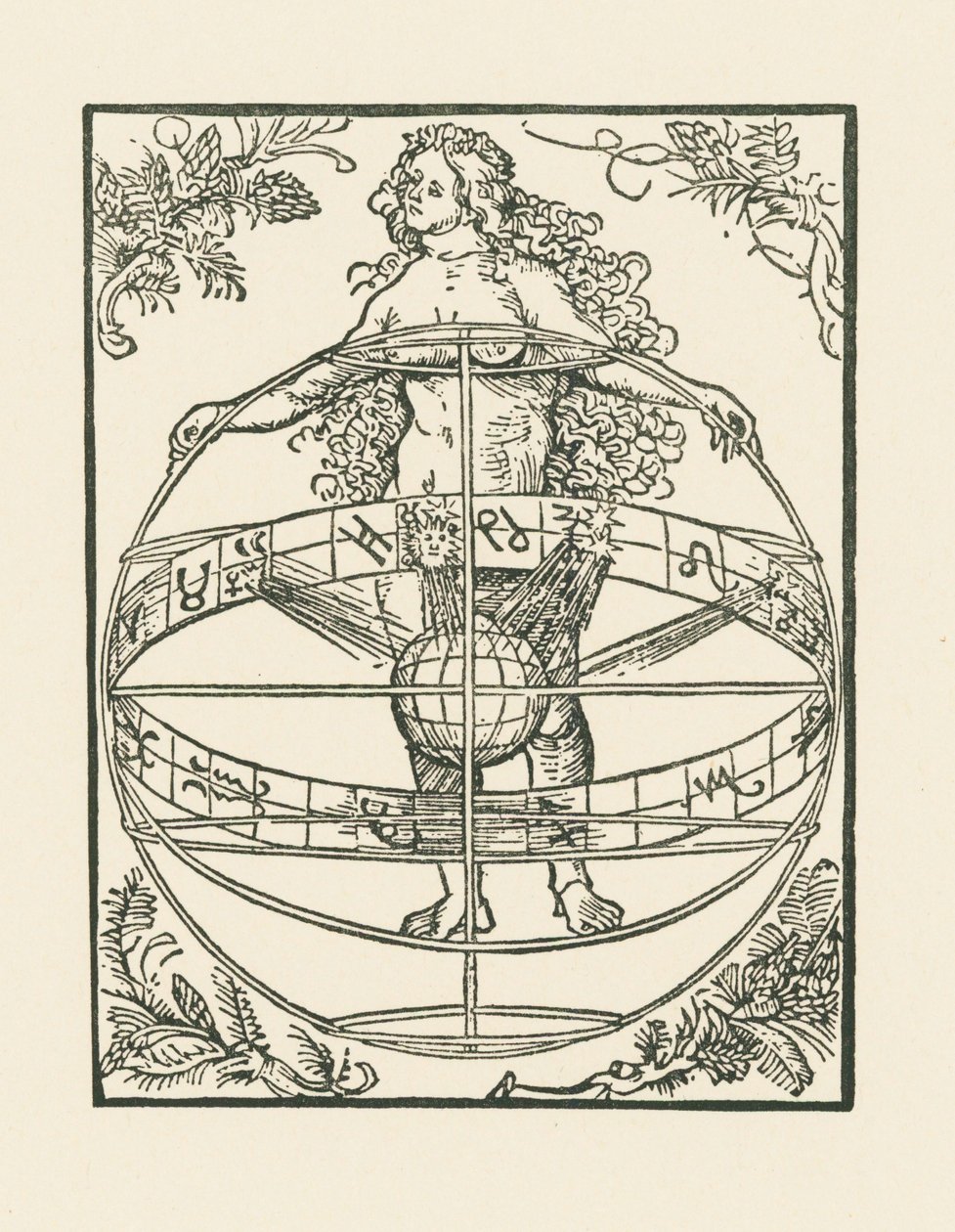 Akt ženy se zvěrokruhem, asi 1502-03 (dřevoryt) od Albrecht Dürer or Duerer