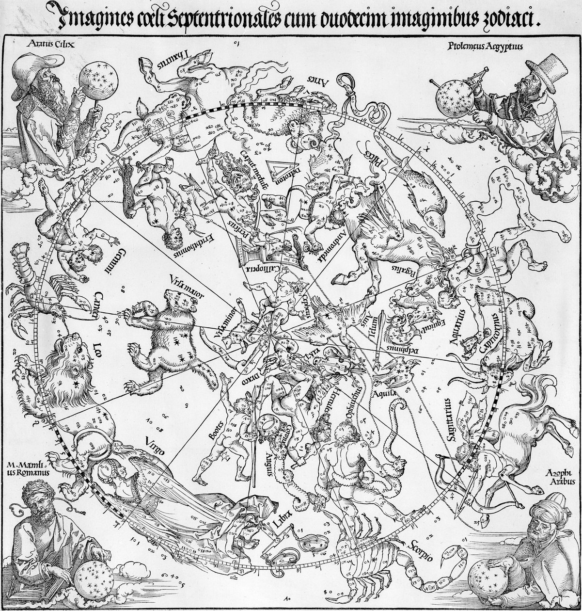 Dvojice map severní a jižní nebeské polokoule od Albrecht Dürer or Duerer