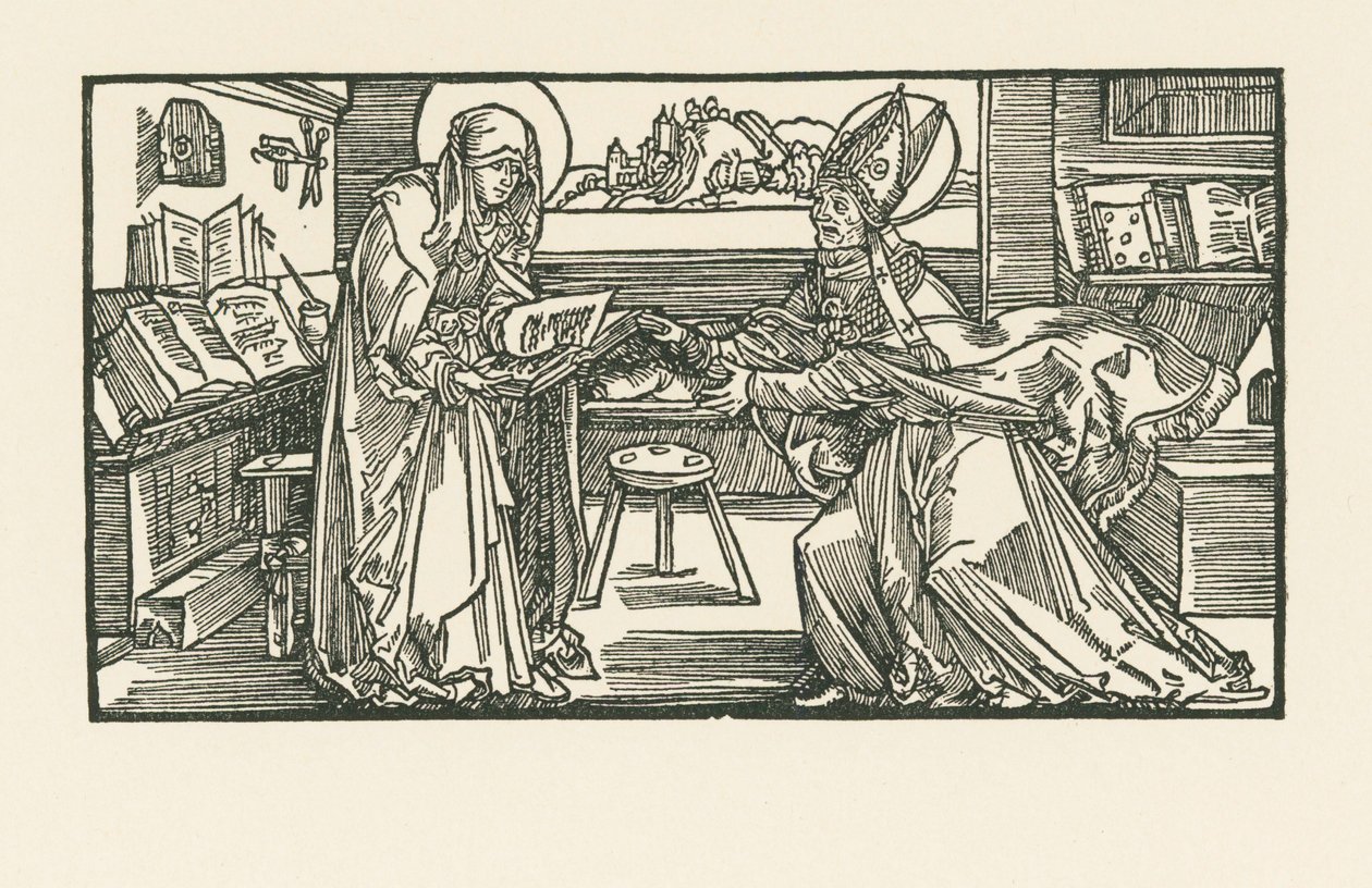 Svatá Birgitta ve své komnatě předává své dílo biskupovi od Albrecht Dürer or Duerer