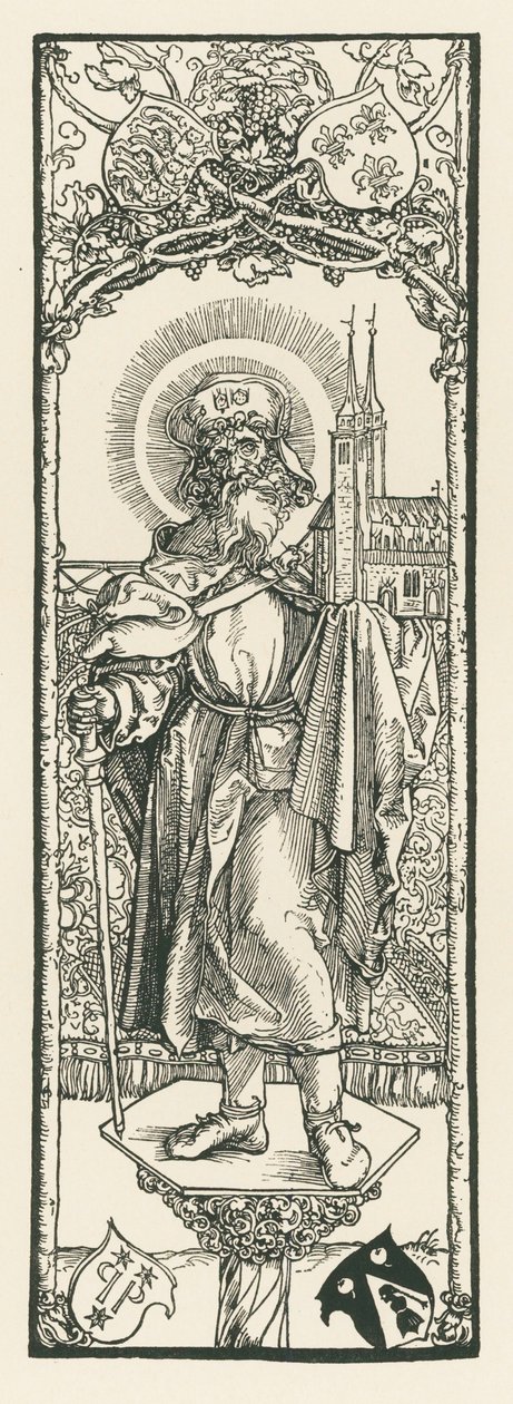 Svatý Sebald na sloupu, asi 1501 (dřevoryt) od Albrecht Dürer or Duerer