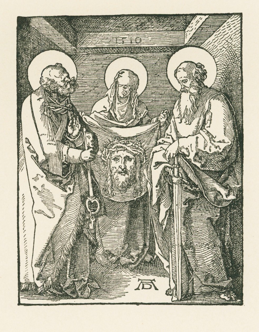 Svatá Veronika mezi svatými Petrem a Pavlem - Sudarium svaté Veroniky od Albrecht Dürer or Duerer