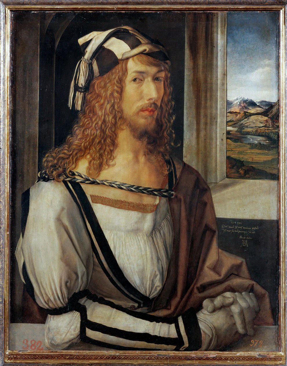 Autoportrét s nápisem " 1498 (olej na dřevě) od Albrecht Dürer or Duerer
