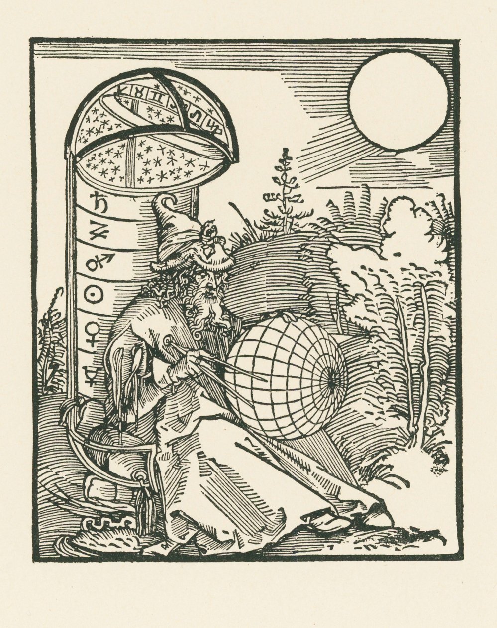 Sedící astronom držící glóbus od Albrecht Dürer or Duerer