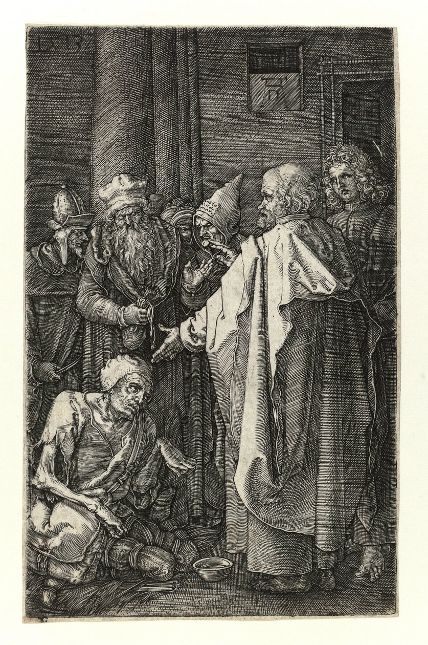 Svatý Petr a svatý Jan uzdravují mrzáky u brány chrámu od Albrecht Dürer