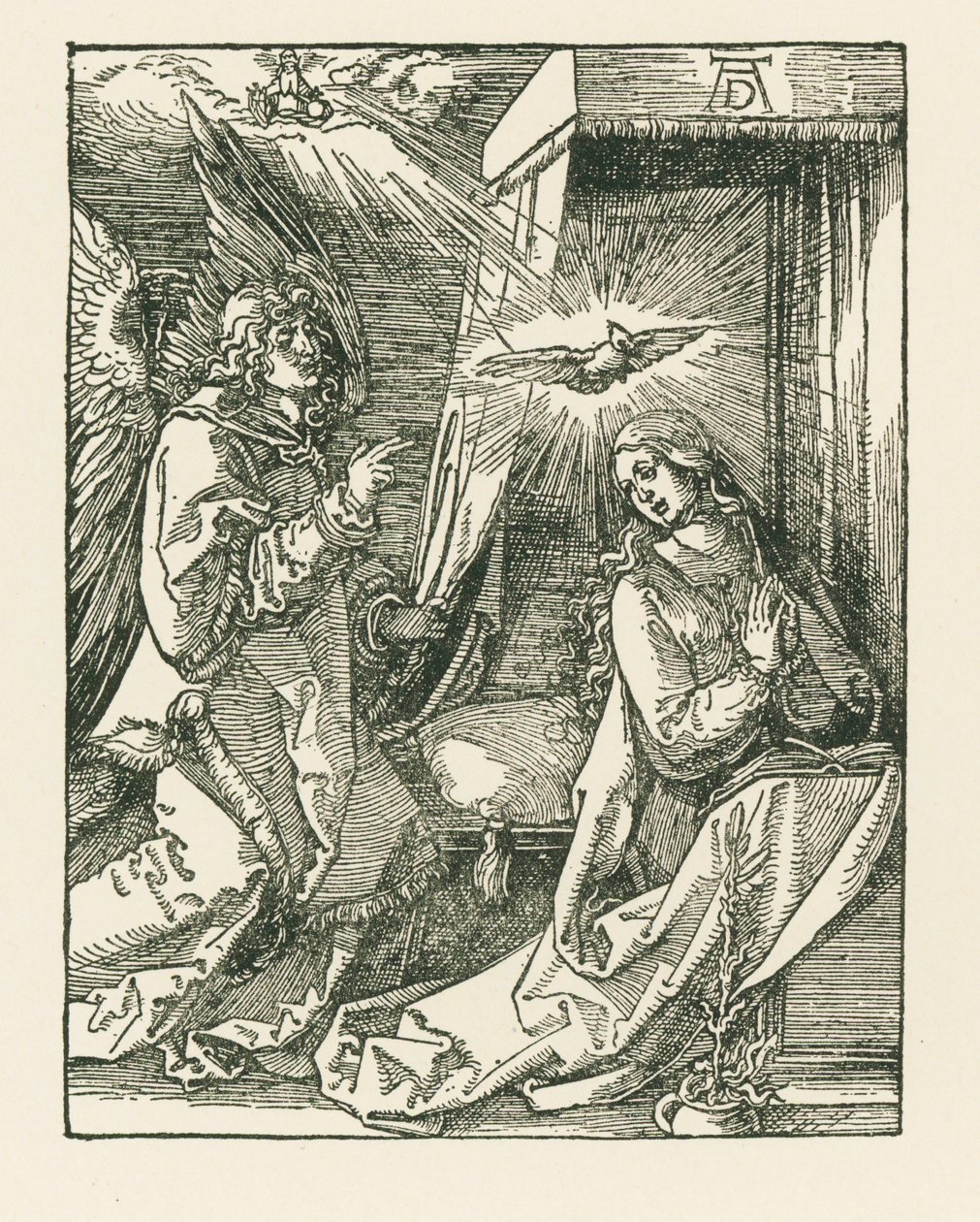 Zvěstování, asi 1510 (dřevoryt) od Albrecht Dürer or Duerer
