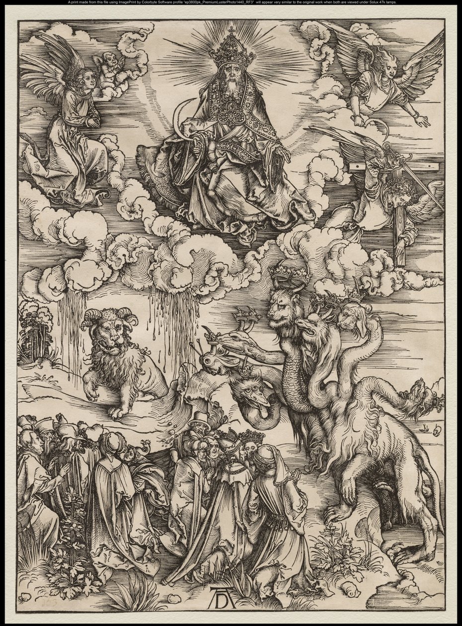 Apokalypsa: Bestie se dvěma rohy jako beránek, 1496-97 od Albrecht Dürer