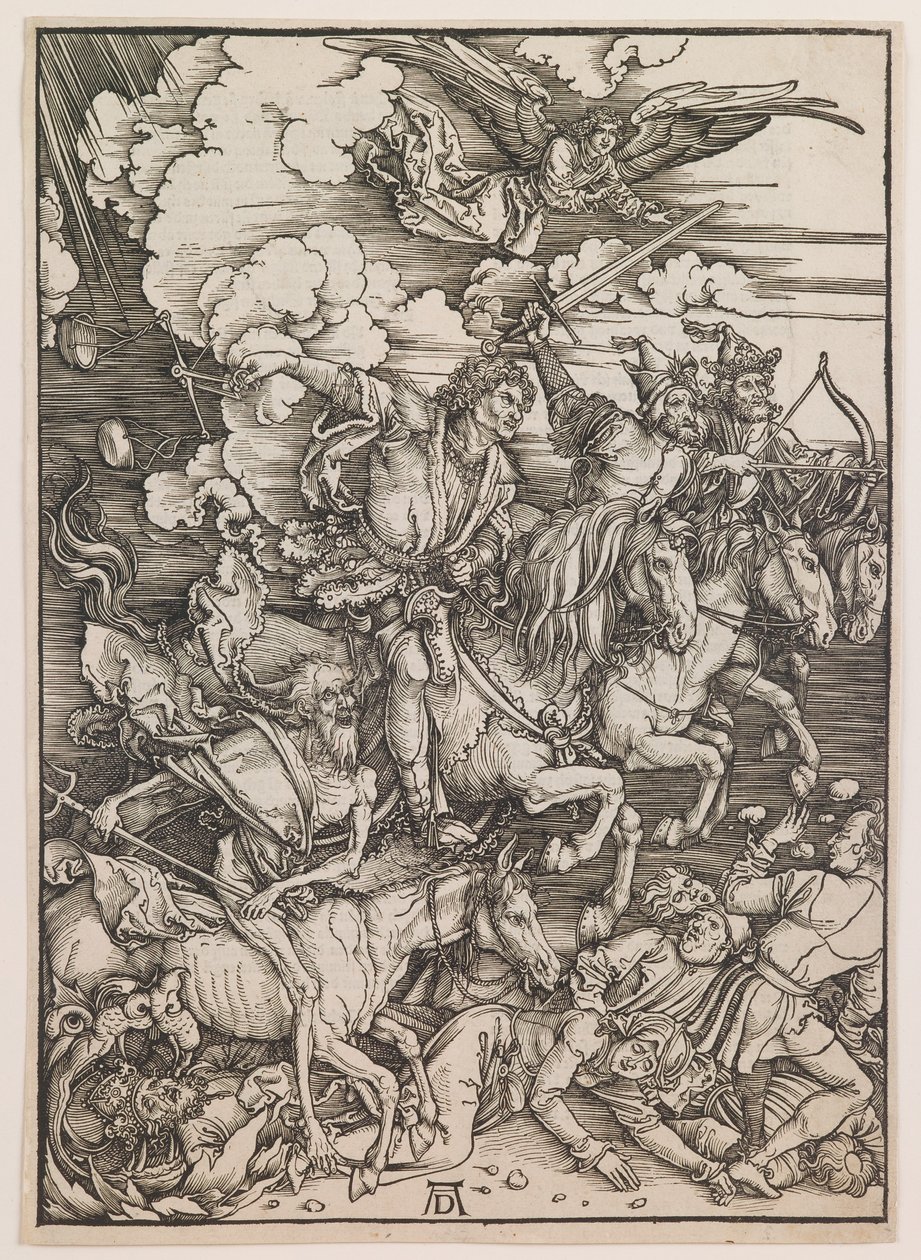 Čtyři jezdci Apokalypsy, z knihy "Apokalypsa", asi 1497-98 (dřevoryt) od Albrecht Dürer or Duerer