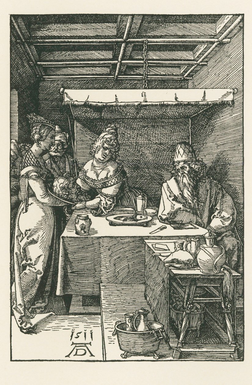 Hlava svatého Jana Křtitele je přinesena Herodovi. od Albrecht Dürer or Duerer