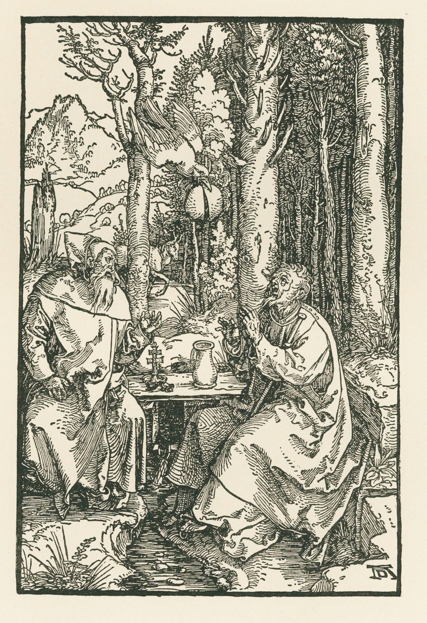 Poustevníci svatý Antonín Veliký a svatý Pavel, asi 1503-04 (dřevoryt) od Albrecht Dürer or Duerer