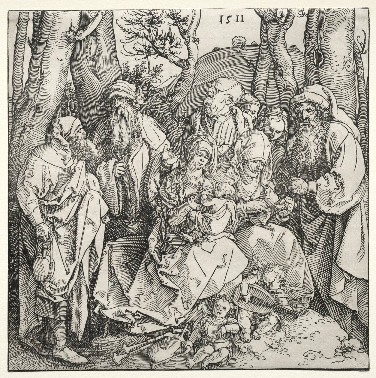 Svatá rodina se dvěma hudebníky anděly od Albrecht Dürer or Duerer