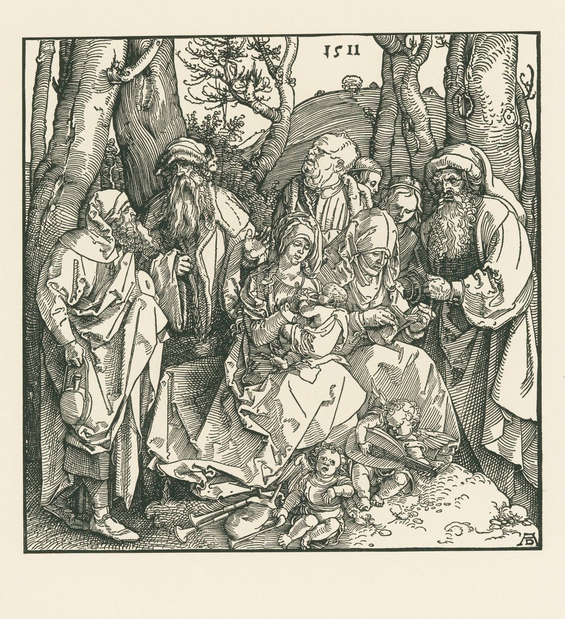 Svaté příbuzenství s anděly hrajícími na loutnu od Albrecht Dürer or Duerer