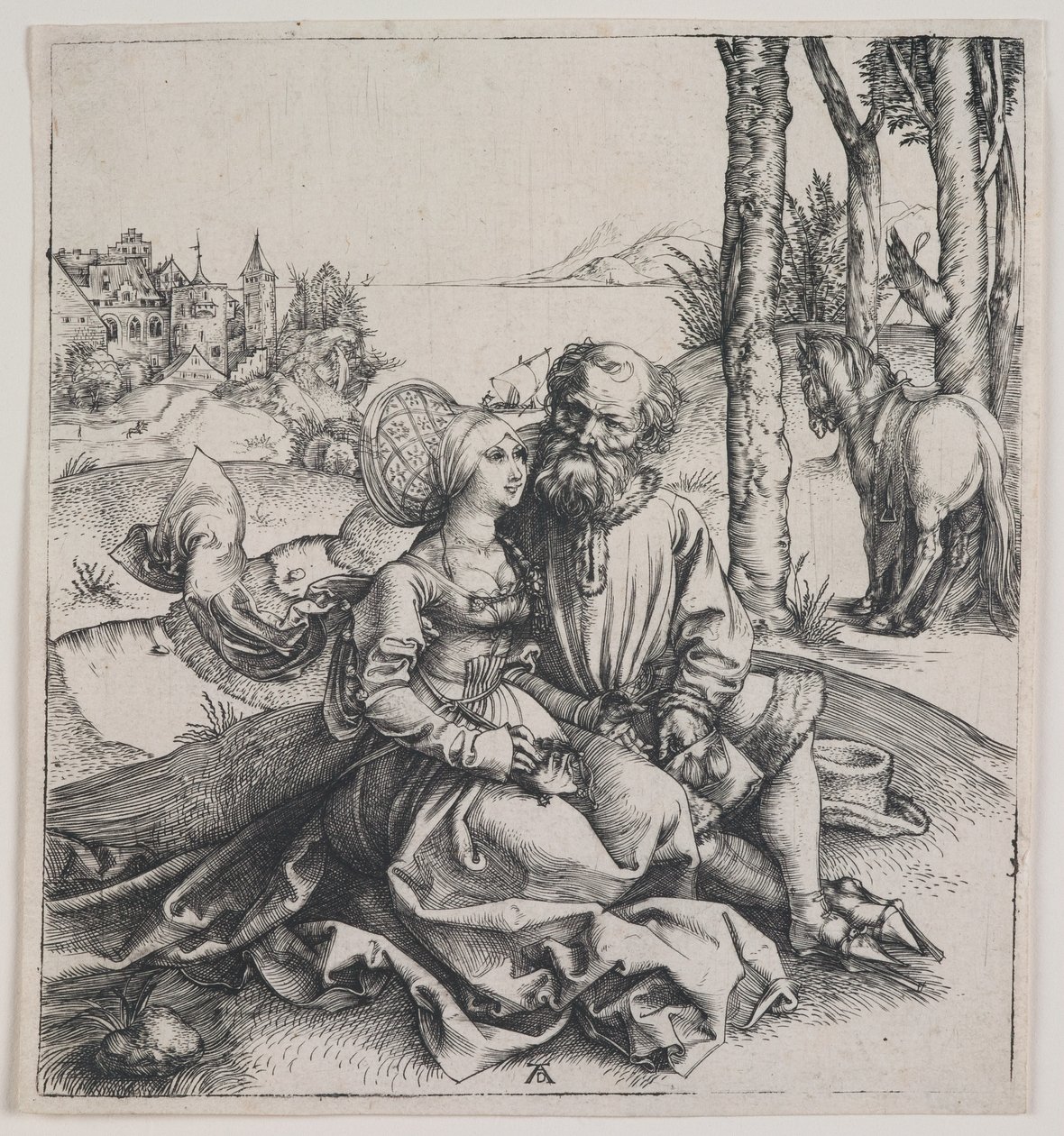 Nesourodý pár, asi 1495 (rytina) od Albrecht Dürer or Duerer