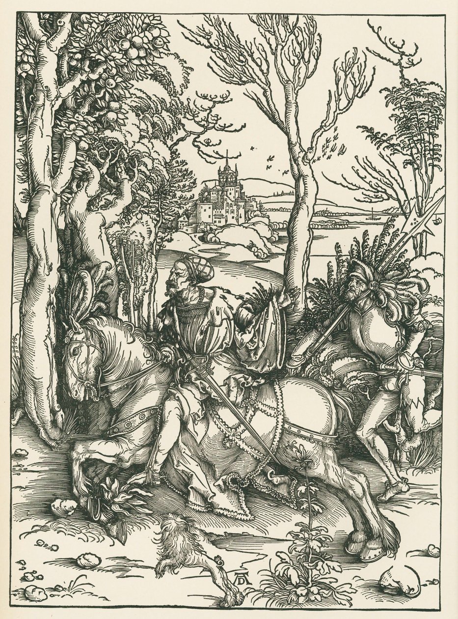 Rytíř a landsknecht, asi 1496 (dřevoryt) od Albrecht Dürer or Duerer