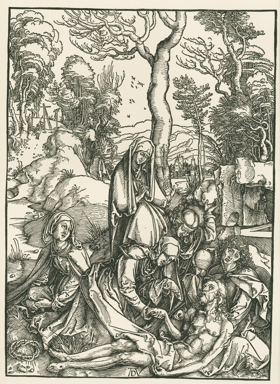 Oplakávání Krista, asi 1498-99 (dřevoryt) od Albrecht Dürer or Duerer