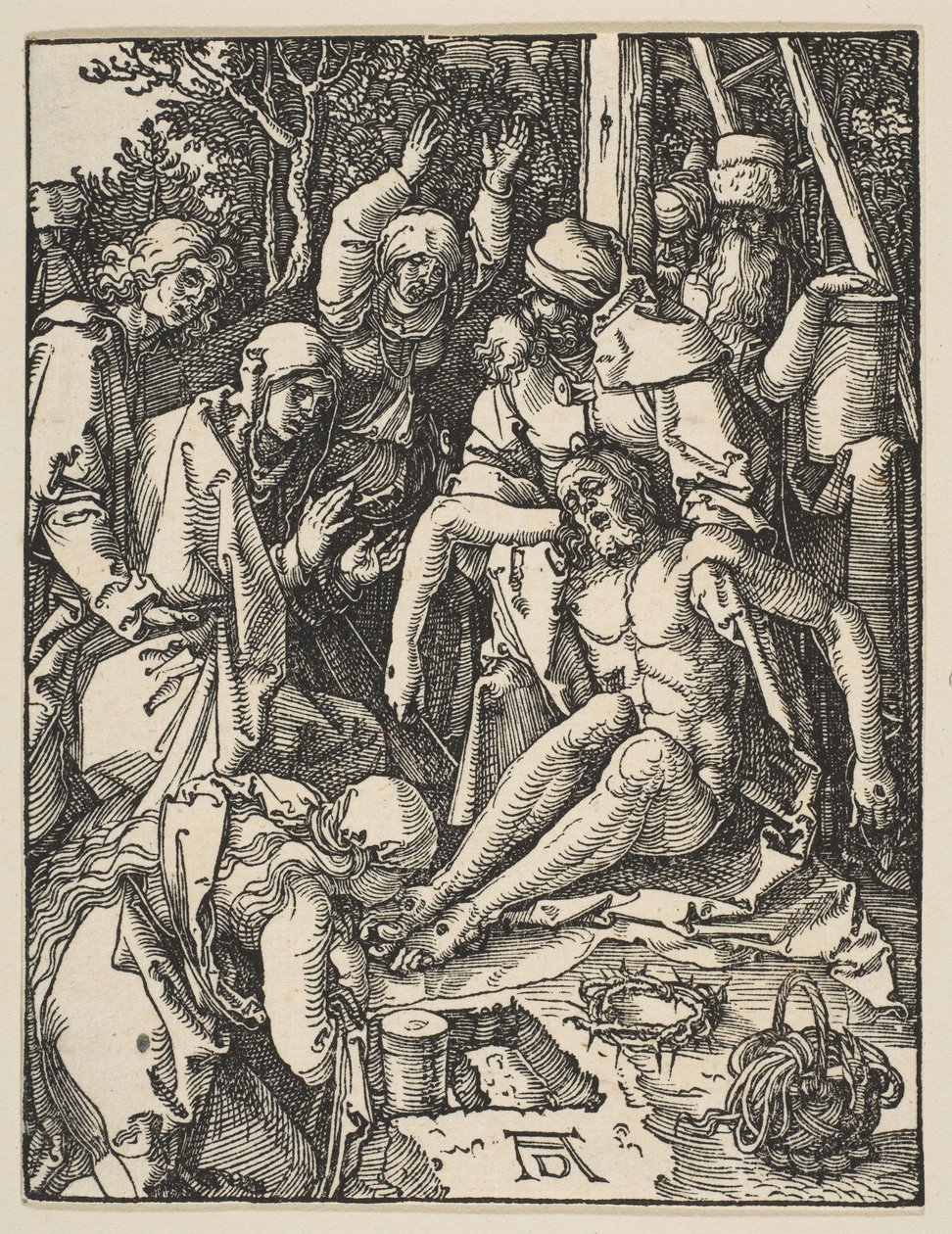 Oplakávání, z Malých pašijí, kolem 159 (dřevořez) od Albrecht Dürer