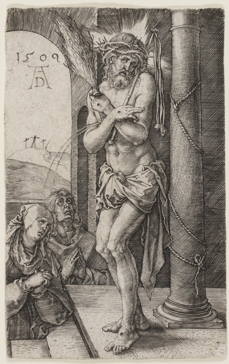 Muž smutku stojící u sloupu od Albrecht Dürer