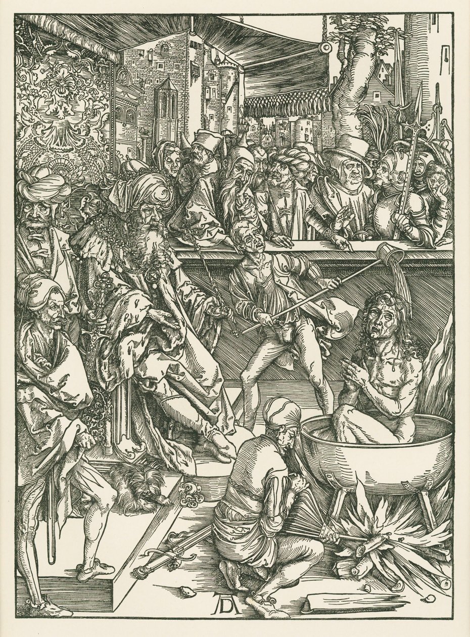 Umučení svatého Jana Evangelisty, asi 1496-97 (dřevoryt) od Albrecht Dürer or Duerer