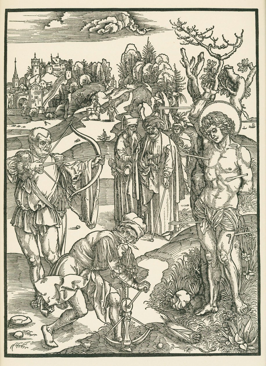 Umučení svatého Šebestiána, kolem roku 1500 (dřevoryt) od Albrecht Dürer or Duerer