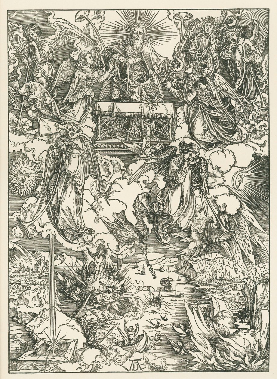 Sedm trubek je dáno andělům. Zjevení svatého Jana, asi 1496-97 (dřevoryt) od Albrecht Dürer or Duerer
