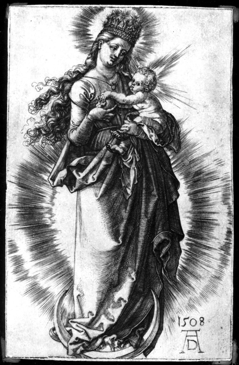 Panna a dítě na půlměsíci s hvězdnou korunou, 1508 od Albrecht Dürer