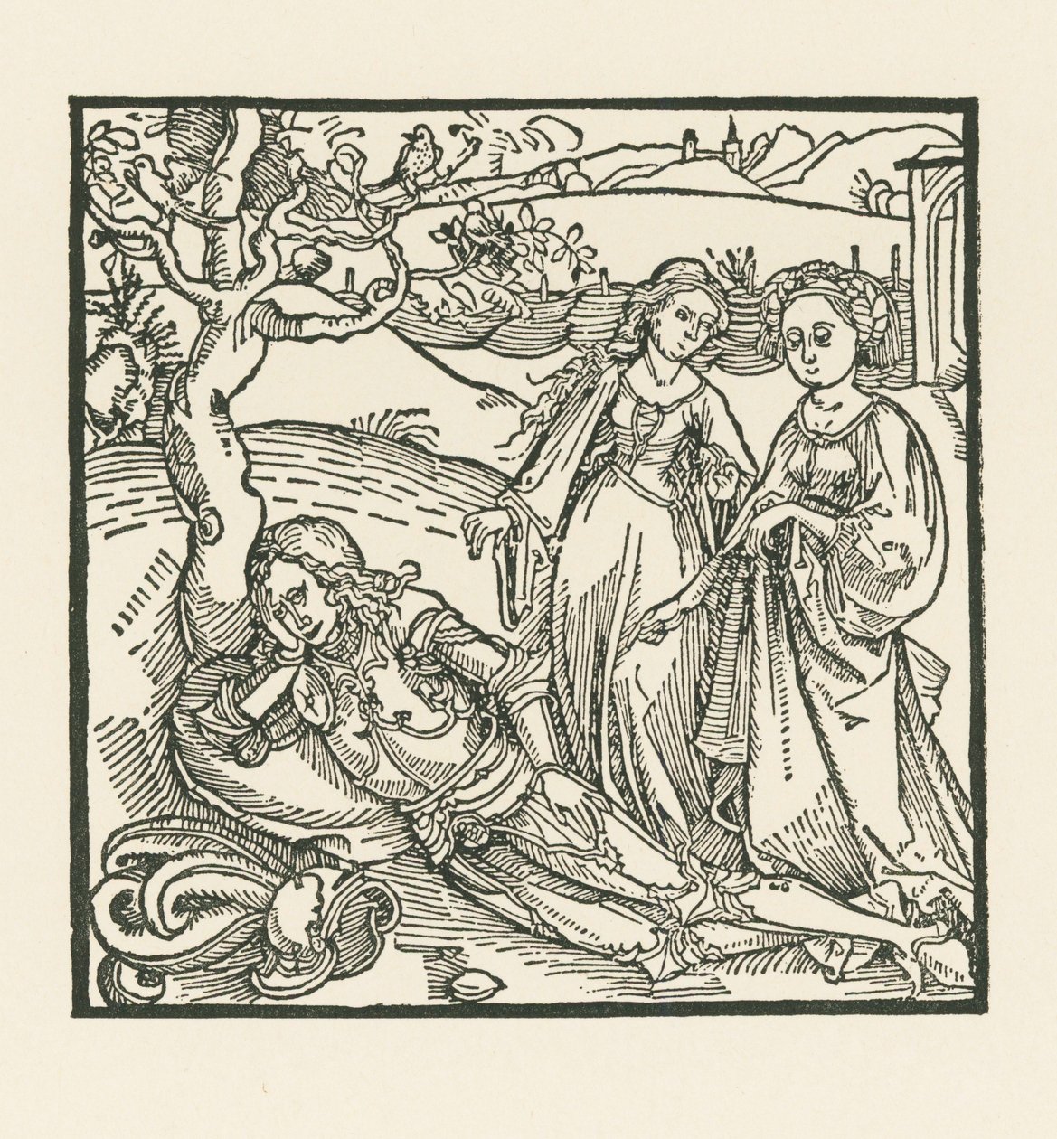 K meditujícímu rytíři se připojují jeho dvě dcery. od Albrecht Dürer or Duerer