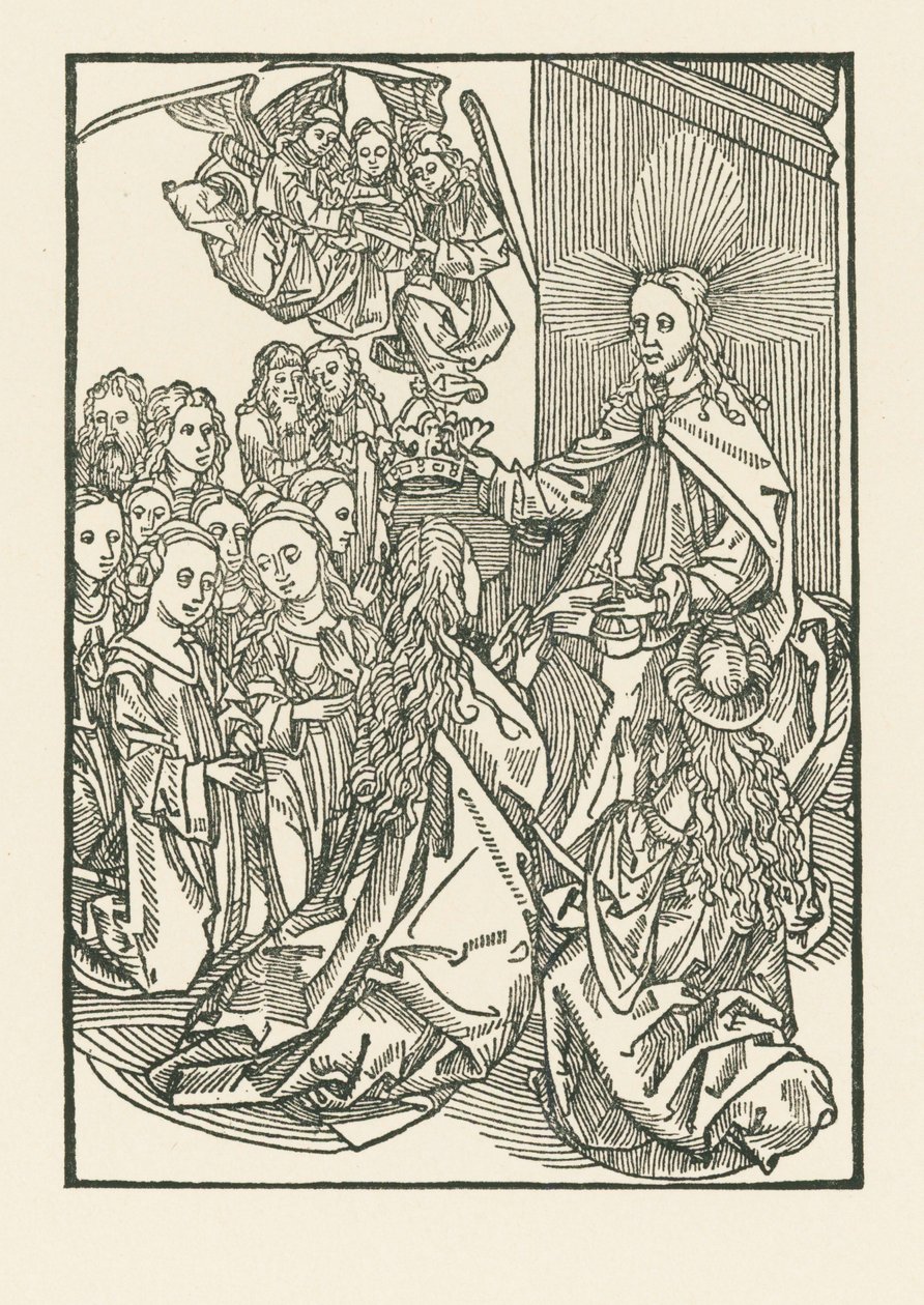 Odměna pro vyvolené, kterou představuje korunovace Marie obklopené svatými. od Albrecht Dürer or Duerer