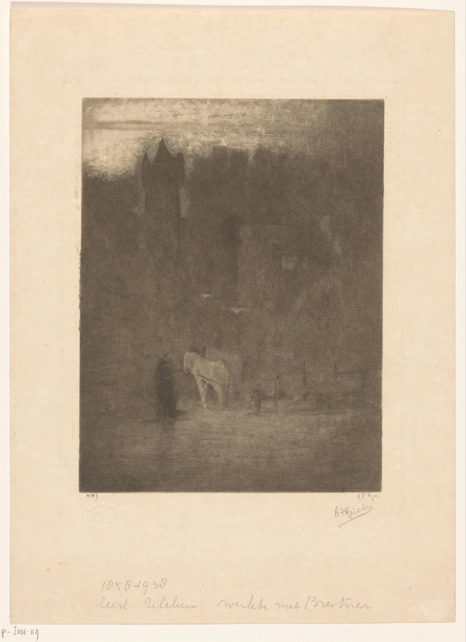Postava a dva koně na zámku v mlze od Albrecht Felix Reicher (signed by artist)